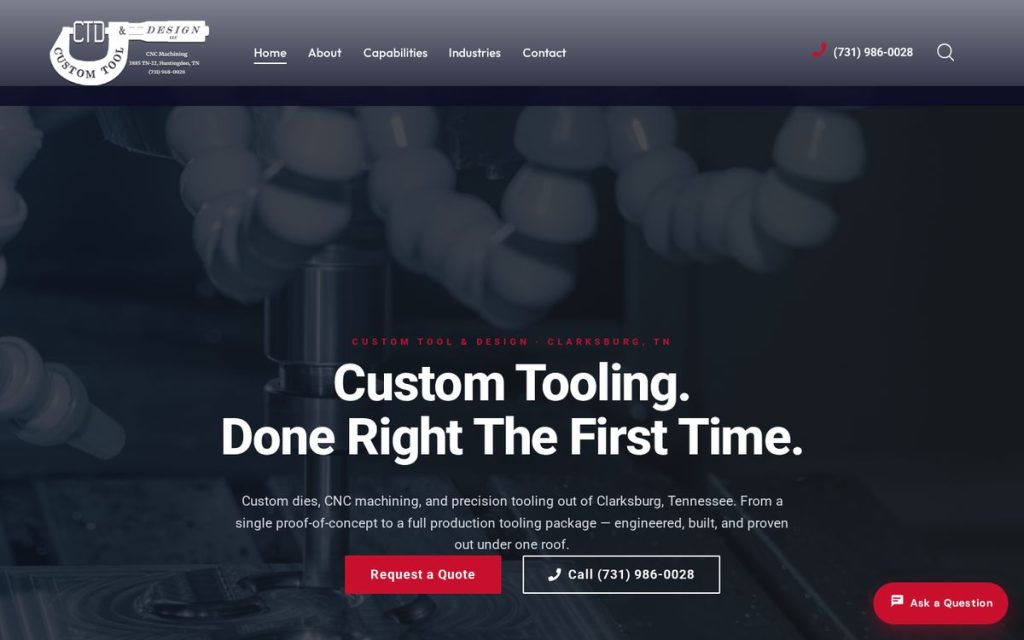 Homepage of customtooltn, a website by Studio Blue Creative