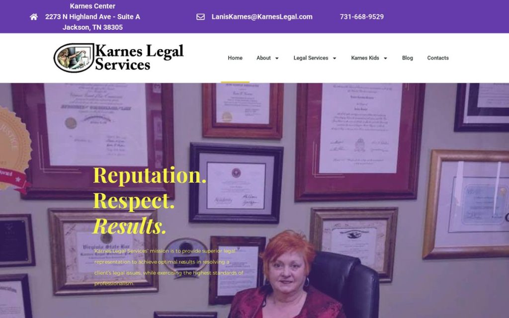 Homepage of karneslegalservices, a website by Studio Blue Creative
