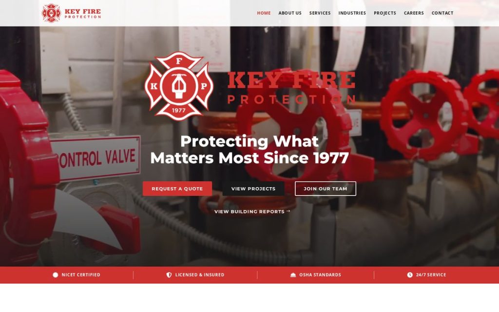 Homepage of keyfireprotection, a website by Studio Blue Creative