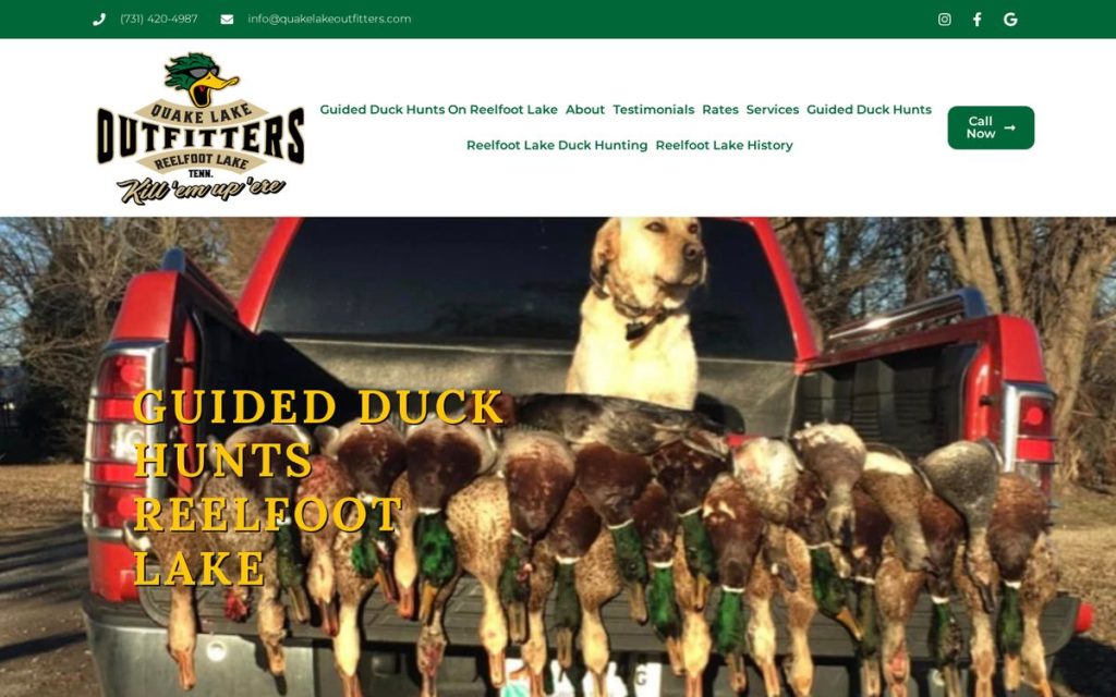 Homepage of quakelakeoutfitters, a website by Studio Blue Creative