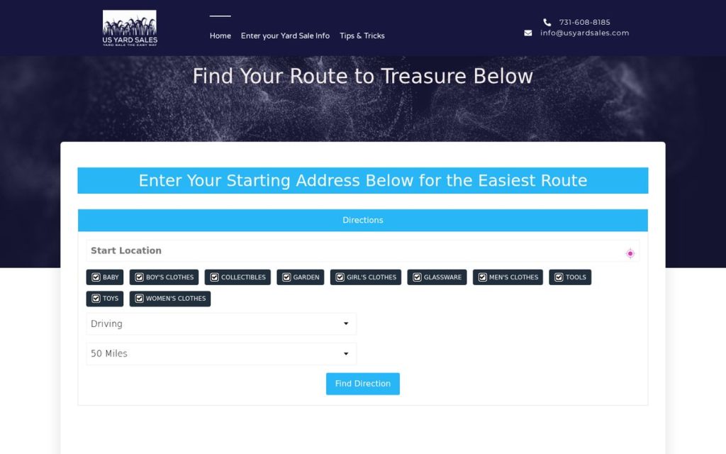 Homepage of usyardsales, a website by Studio Blue Creative